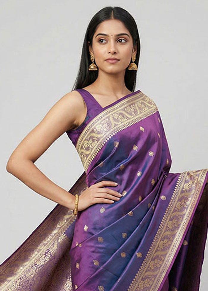 Purple Banarasi Silk Saree With Blouse Piece