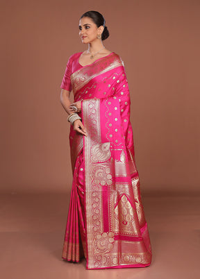 Pink Banarasi Silk Saree With Blouse Piece