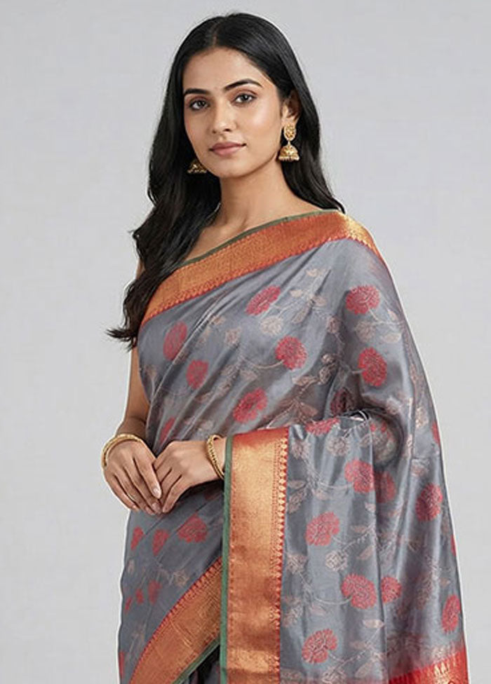 Green Dupion Silk Saree With Blouse Piece