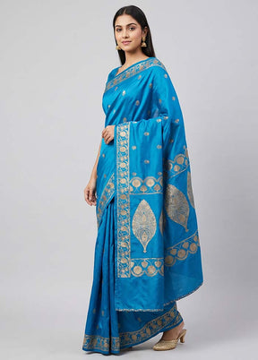 Blue Banarasi Silk Saree With Blouse Piece