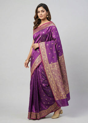 Purple Banarasi Silk Saree With Blouse Piece