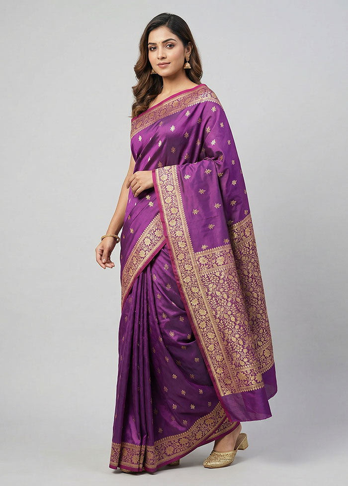 Purple Banarasi Silk Saree With Blouse Piece