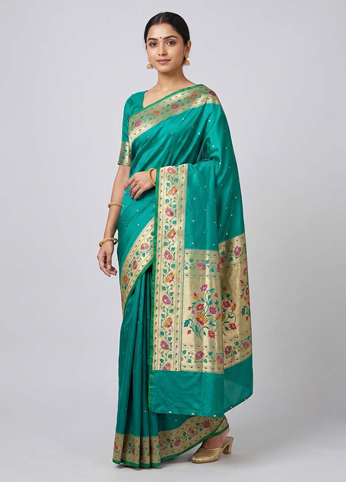 Green Katan Silk Saree With Blouse Piece