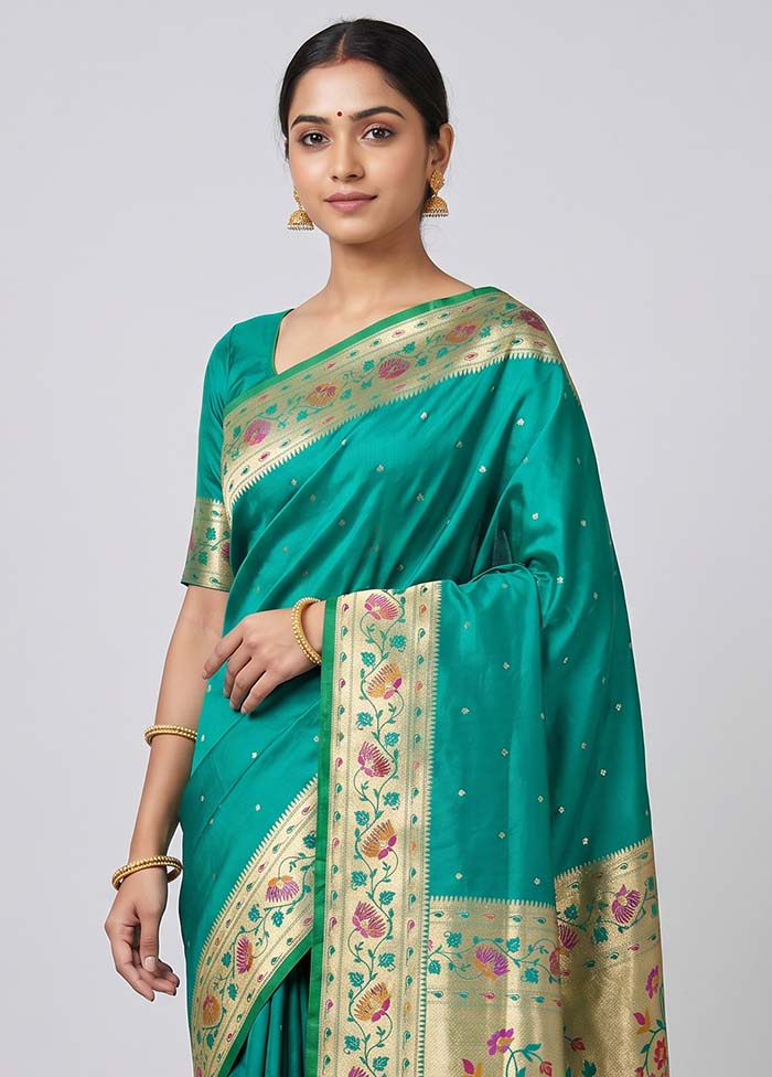 Green Katan Silk Saree With Blouse Piece