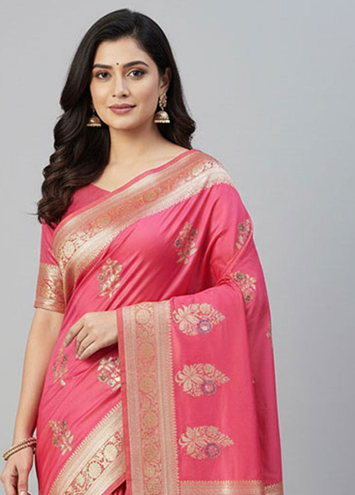 Pink Katan Silk Saree With Blouse Piece
