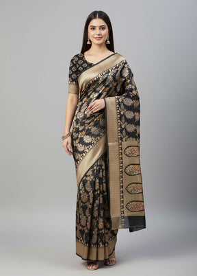 Black Katan Silk Saree With Blouse Piece