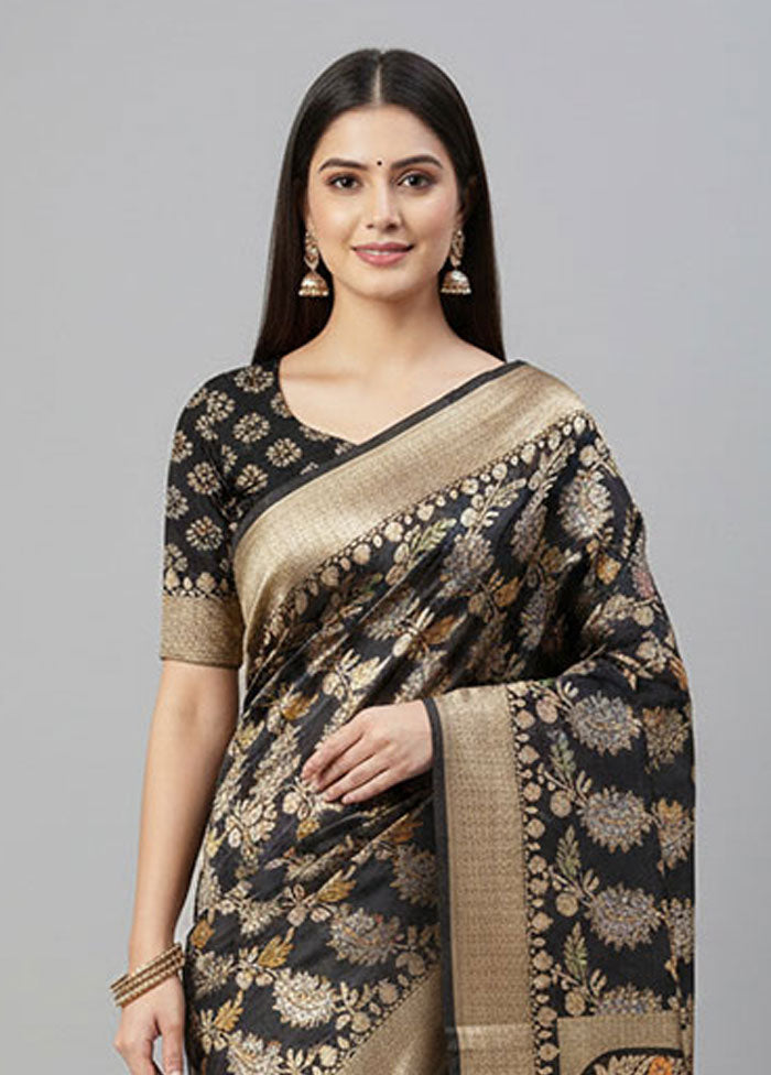 Black Katan Silk Saree With Blouse Piece