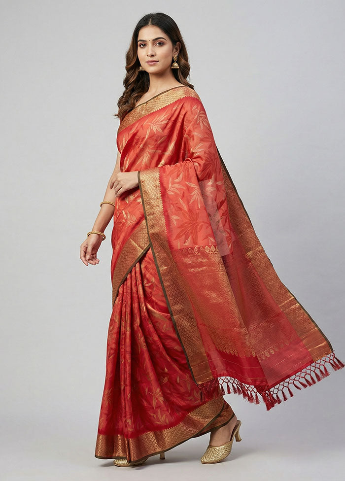 Pink Dupion Silk Saree With Blouse Piece