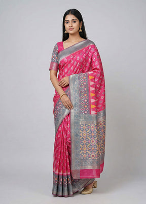 Pink Dupion Silk Saree With Blouse Piece