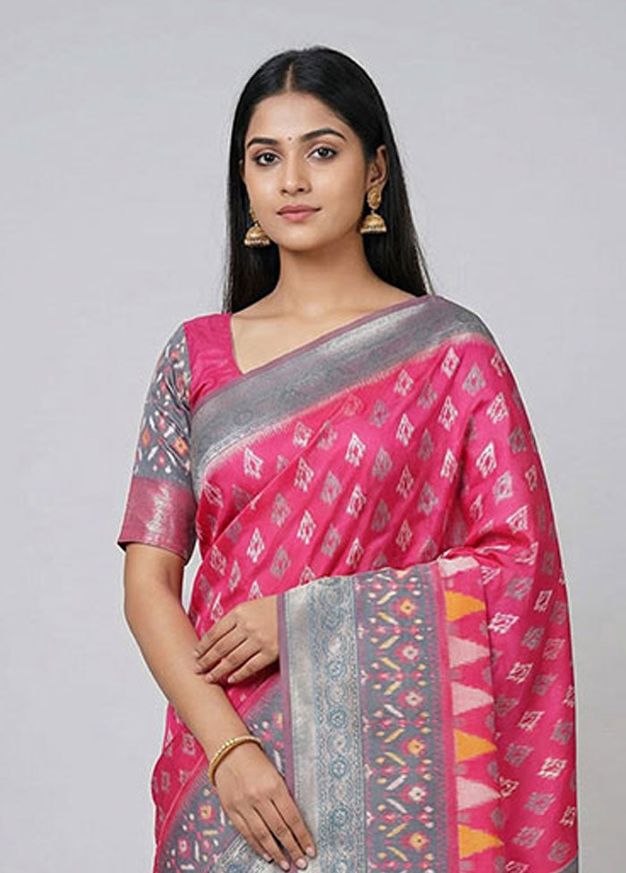 Pink Dupion Silk Saree With Blouse Piece