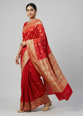 Red Banarasi Silk Saree With Blouse Piece