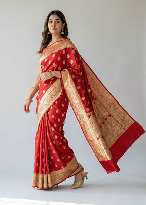 Maroon Banarasi Silk Saree With Blouse Piece