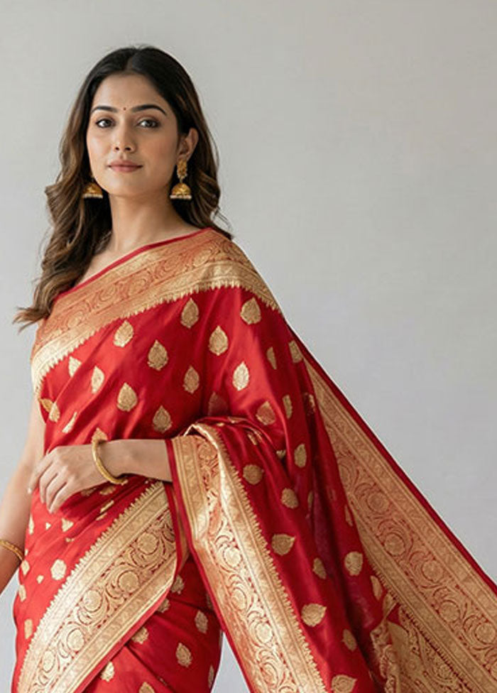 Maroon Banarasi Silk Saree With Blouse Piece