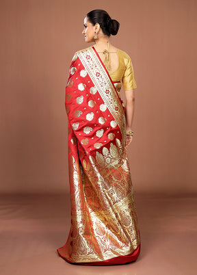 Maroon Banarasi Silk Saree With Blouse Piece