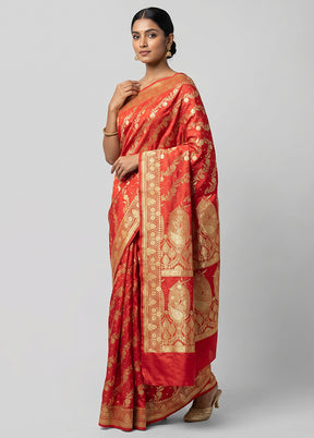 Pink Banarasi Silk Saree With Blouse Piece