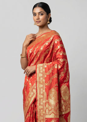 Pink Banarasi Silk Saree With Blouse Piece