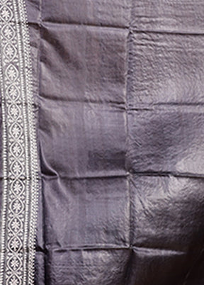 Brown Handloom Kantha Stitch Pure Silk Saree With Blouse Piece