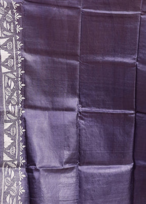 Blue Handloom Kantha Stitch Pure Silk Saree With Blouse Piece