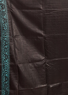 Black Handloom Kantha Stitch Pure Silk Saree With Blouse Piece