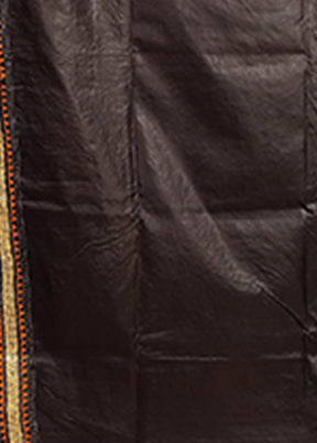 Black Handloom Kantha Stitch Pure Silk Saree With Blouse Piece