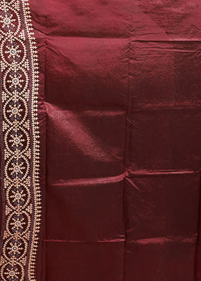 Maroon Handloom Kantha Stitch Pure Silk Saree With Blouse Piece