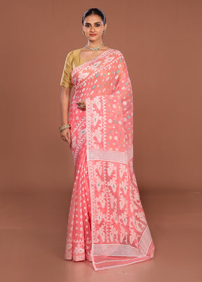 Pink Jamdani Cotton Saree Without Blouse Piece