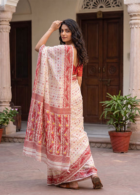 White Jamdani Cotton Saree Without Blouse Piece