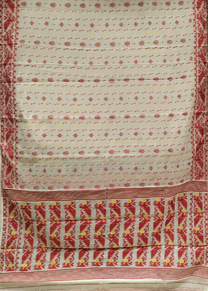 White Jamdani Cotton Saree Without Blouse Piece