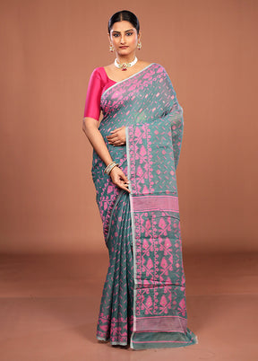 Green Jamdani Cotton Saree Without Blouse Piece