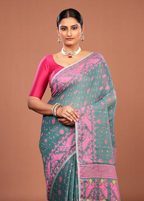Green Jamdani Cotton Saree Without Blouse Piece