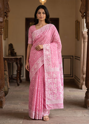 Pink Jamdani Cotton Saree Without Blouse Piece