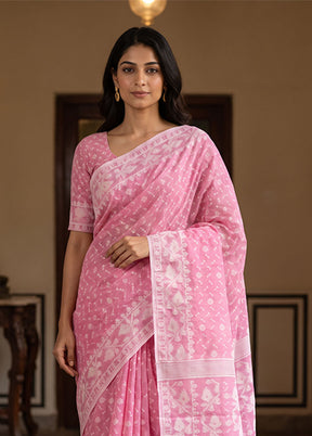 Pink Jamdani Cotton Saree Without Blouse Piece