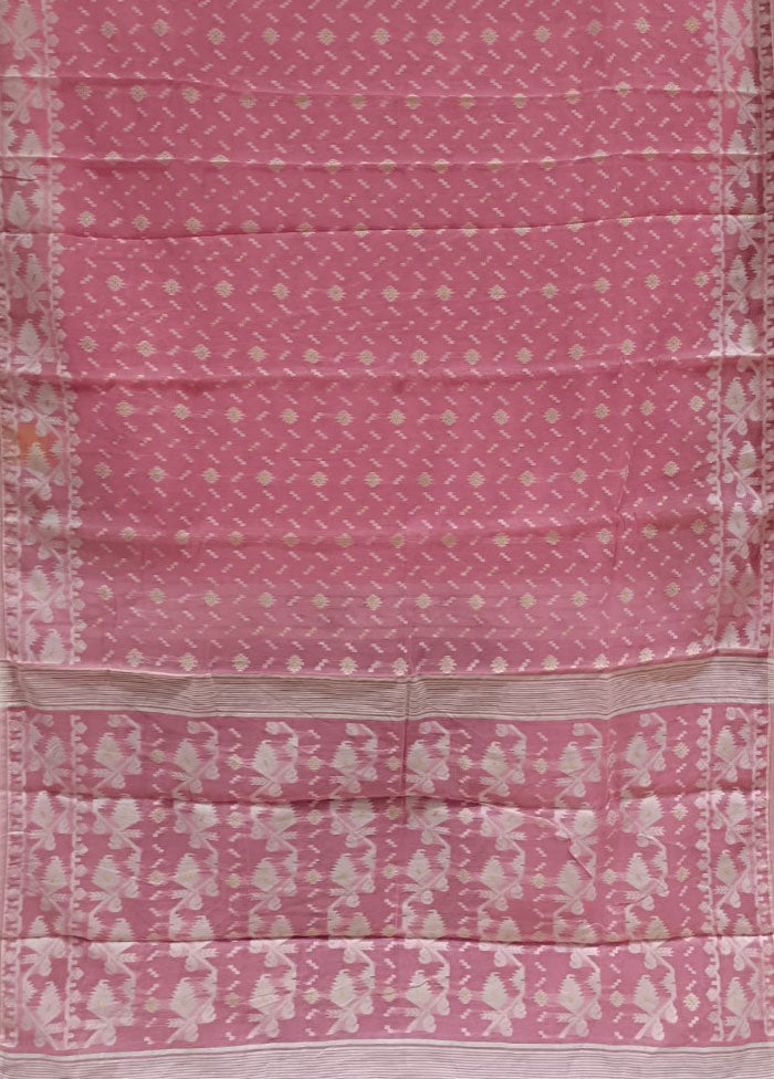Pink Jamdani Cotton Saree Without Blouse Piece