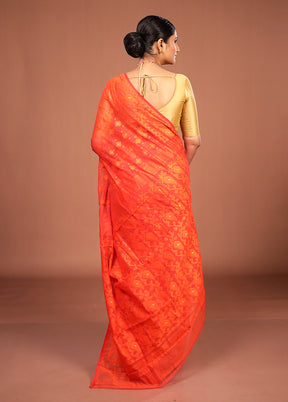 Orange Jamdani Cotton Saree Without Blouse Piece