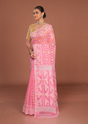 Pink Jamdani Cotton Saree Without Blouse Piece