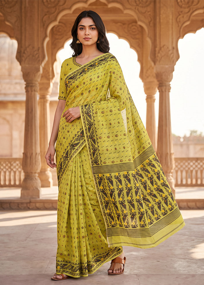Green Jamdani Cotton Saree Without Blouse Piece