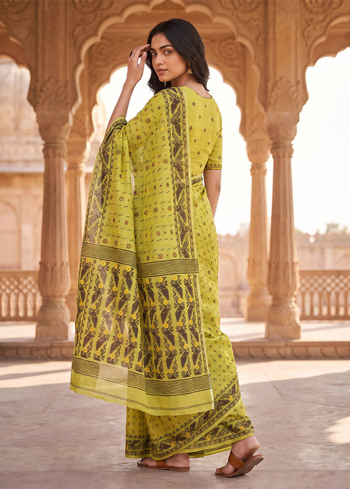 Green Jamdani Cotton Saree Without Blouse Piece