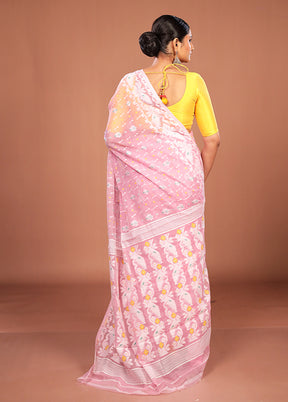 Pink Jamdani Cotton Saree Without Blouse Piece