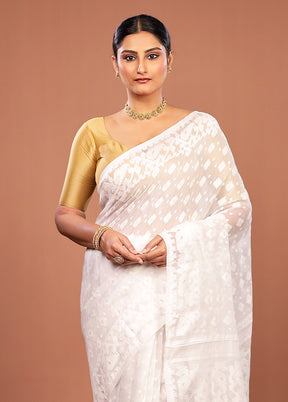 White Jamdani Cotton Saree Without Blouse Piece