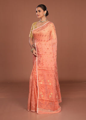 Orange Jamdani Cotton Saree Without Blouse Piece