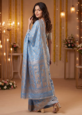 Blue Jamdani Cotton Saree Without Blouse Piece