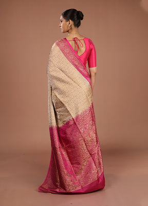Cream Handloom Jamewar Pure Silk Saree With Blouse Piece