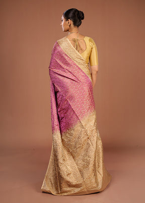Pink Handloom Jamewar Pure Silk Saree With Blouse Piece