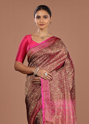 Purple Handloom Jamewar Pure Silk Saree With Blouse Piece