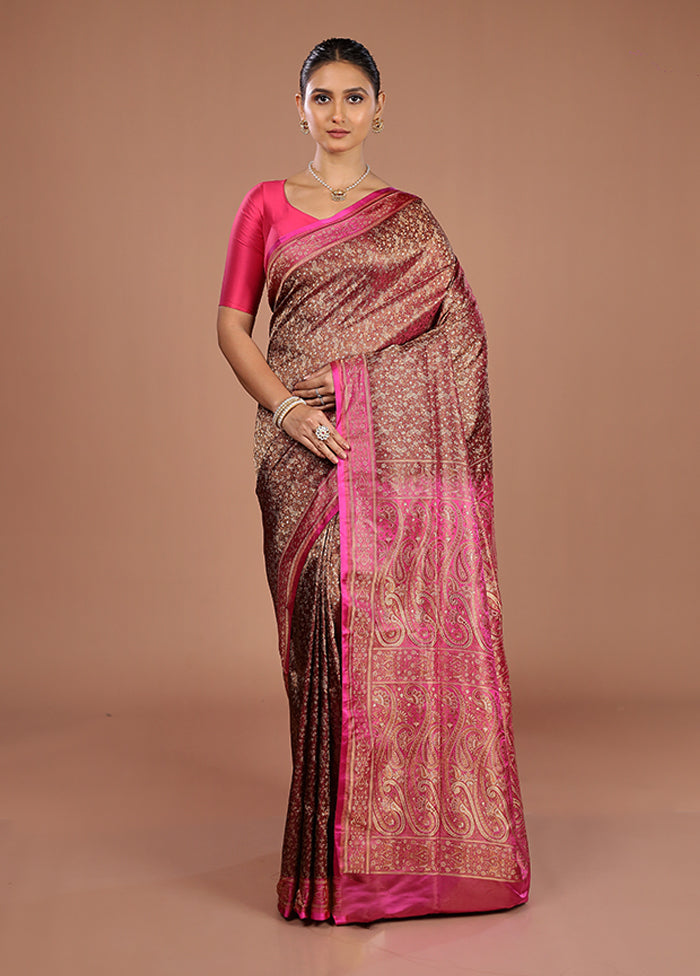 Purple Handloom Jamewar Pure Silk Saree With Blouse Piece