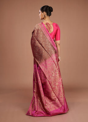 Purple Handloom Jamewar Pure Silk Saree With Blouse Piece