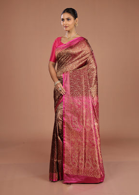 Purple Handloom Jamewar Pure Silk Saree With Blouse Piece