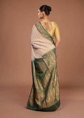 Cream Handloom Jamewar Pure Silk Saree With Blouse Piece