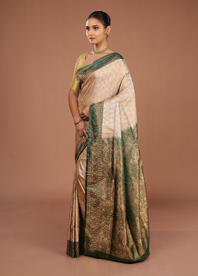 Cream Handloom Jamewar Pure Silk Saree With Blouse Piece