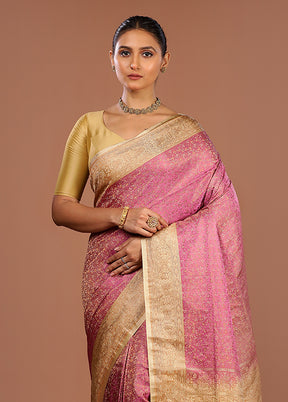 Pink Handloom Jamewar Pure Silk Saree With Blouse Piece
